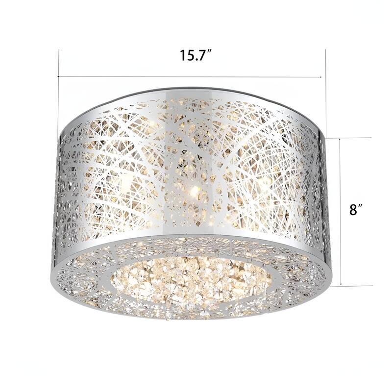 15.7" Wide Metal Flush Mount with Crystal Accent Bird Nest Modern Laser-Cut