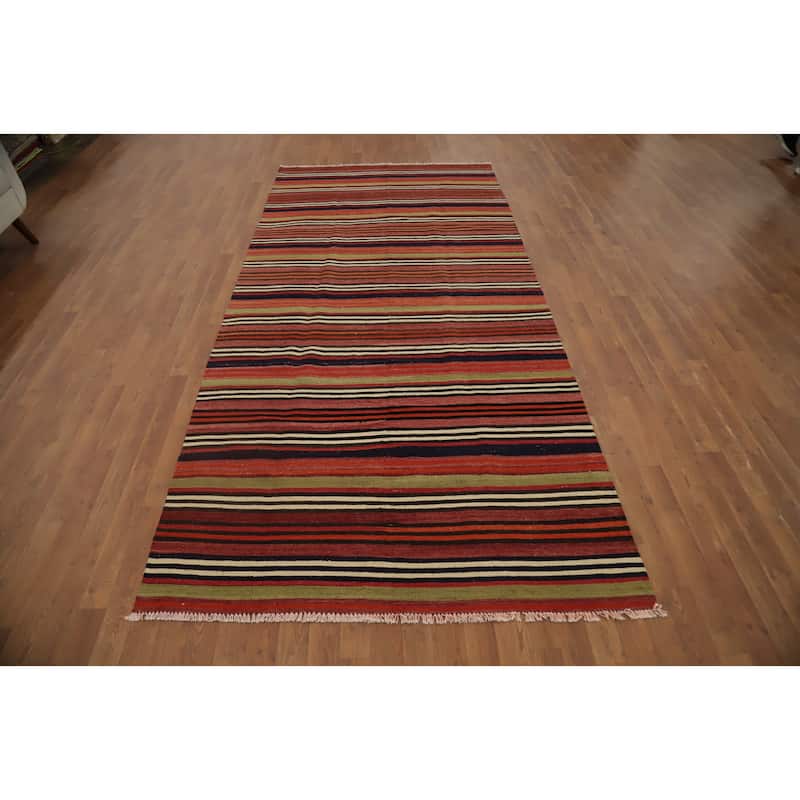 Hand Woven Oriental 100% Wool Carpet Southwestern Geometric Multi-Colored Kilim Area Rug - 10' 8'' X 5' 0''