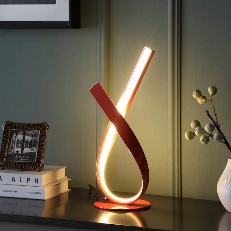 17" Modern Red Abstract Ribbons Metal Table Lamp with Integrated LED Light and with Inline Switch - 17"H x 6"W x 7.5"D