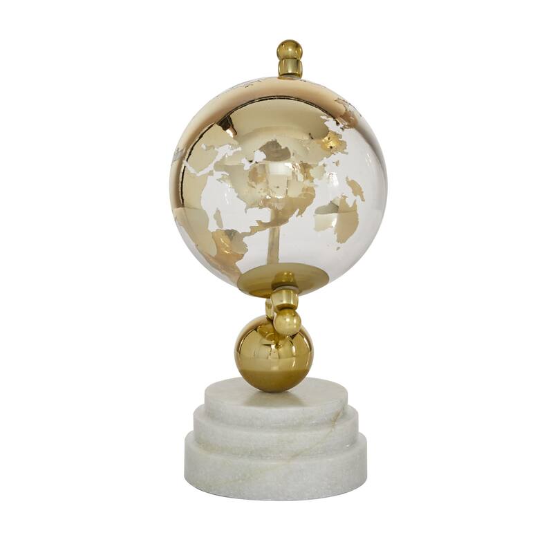 Gold Marble Globe with Marble Base and White Base - 5 x 5 x 11
