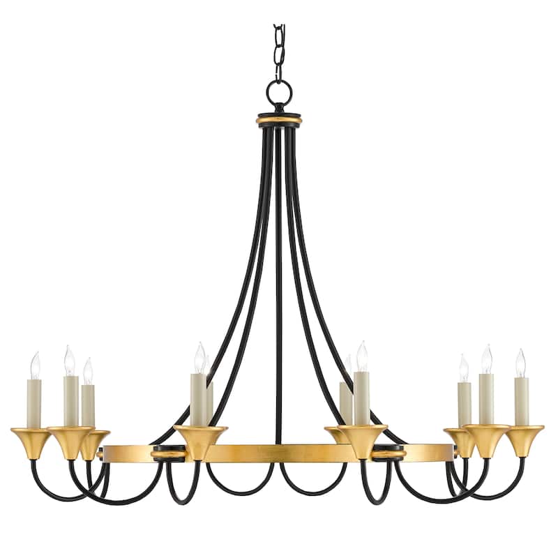 Currey & Company Hanlon Chandelier - 29.5"h x 36.75"dia - 29.5"h x 36.75"dia - Washed Black/Contemporary Gold Leaf