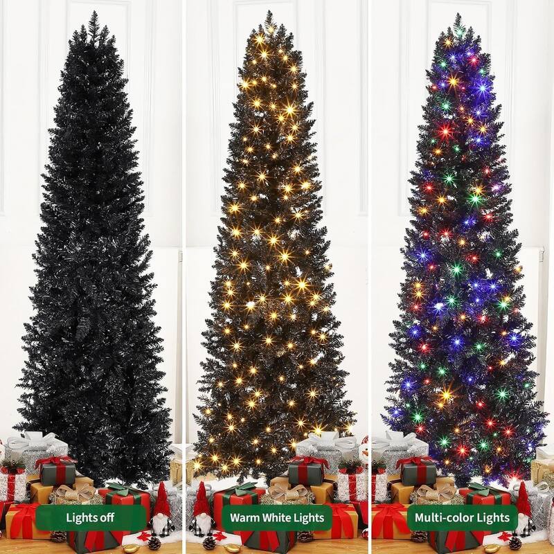 6ft Pre-Lit Black Pencil Christmas Tree with 250 Color Changing LED Lights