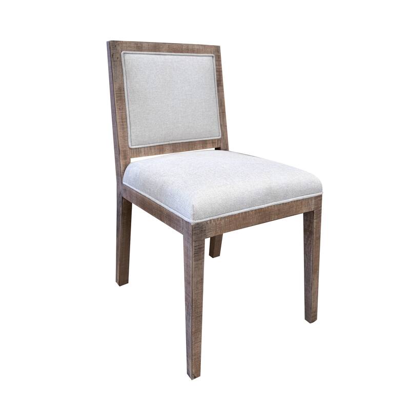 Sevy Side Dining Chair Set of 2, Padded Square Back and Seat, Brown Wood