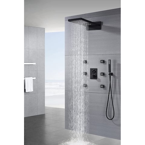 22 inch rainfall waterfall 4 way thermostatic shower system - 7'6" x 10'9"