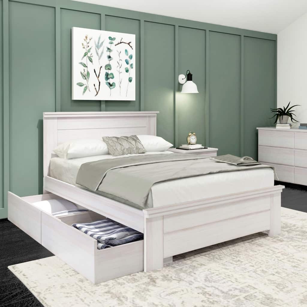 Plank and Beam Farmhouse Full Bed with Panel Headboard with Storage Drawers