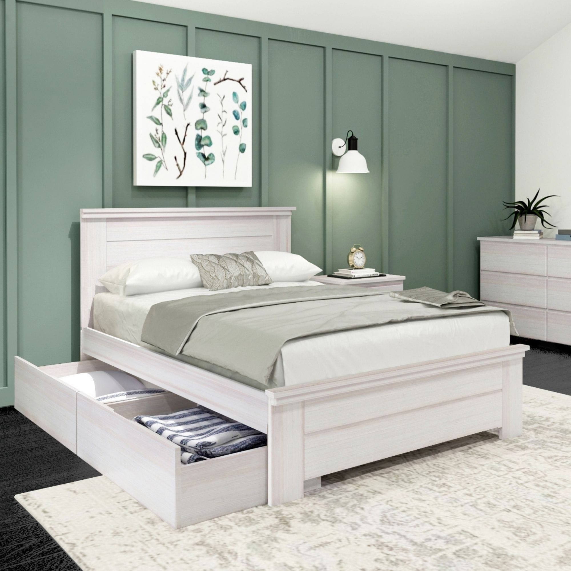 Farmhouse Full Platform Bed with Headboard and Storage Drawers
