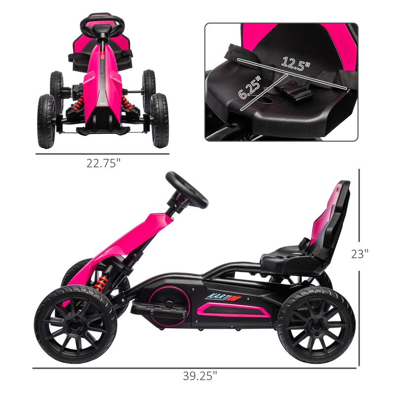Pink Go Kart for Kids with Seat Belt and Backrest, Realistic Ride on Motor Vehicle Toy, Battery Powered Drifting Vehicle