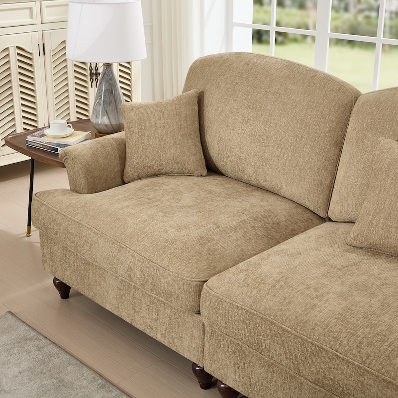 Mid-Century 2-Seat Sofa Couch with Flared Arms & Removable Ruffled Skirts, Retro Chenille Upholstered Loveseat for Living Room