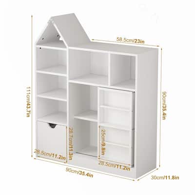43.7" Kids Toy Organizer and Bookshelf with Storage Cubbies and Movable Drawers
