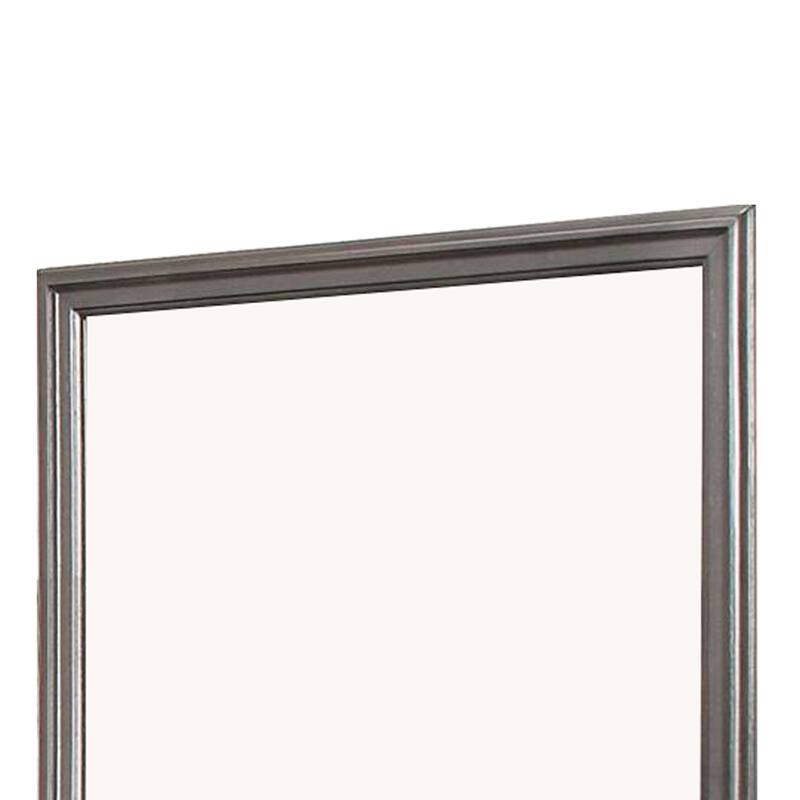 Wooden Frame Mirror with Mounting Hardware, Gray and Silver