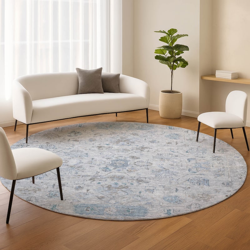 Machine Washable Indoor/ Outdoor Traditional Border Chantille Rug