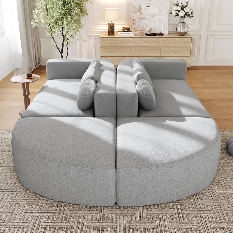 U-Shape Modular Sectional Sofa, Boucle Upholstered Boneless Couch, Compression Sofa with 4 Throw Pillows & 2 Cushions