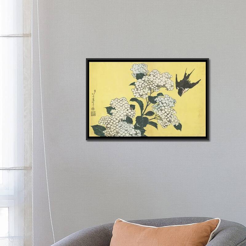 iCanvas "Hydrangea And Swallow, c.1832" by Katsushika Hokusai Framed Canvas Print