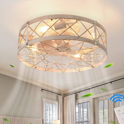 Oaks Aura 20in.Modern Caged Low Profile Ceiling Fan with Light, Dual App Control Farmhouse Flush Mount Ceiling Fan with Remote