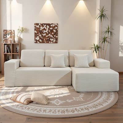 Gymojoy 108" Compressed Sofa Sectional Couch, 1400lbs Weight Capacity L-Shape Chaise Corduroy Couch for Living Room, No Assembly