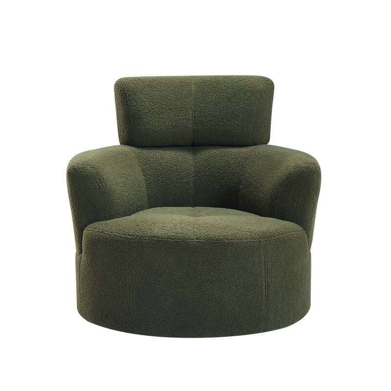 360° Swivel Chair, Upholstered Barrel Chair with Adjustable Headrest Modern Swivel Round Sofa Chair for Living Room