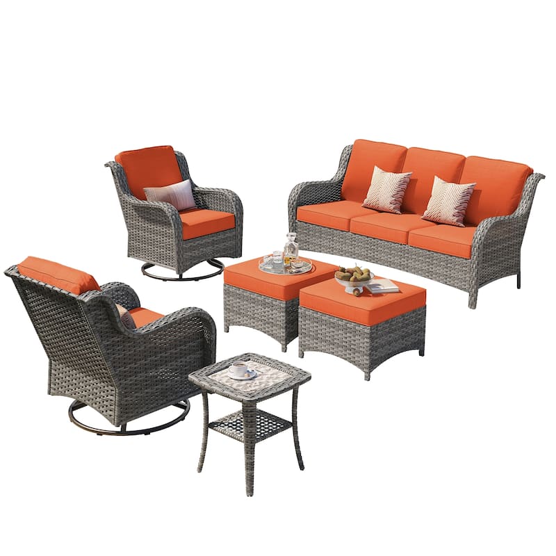 OVIOS 6-piece Patio Wicker Conversation Set with Swivel Chairs