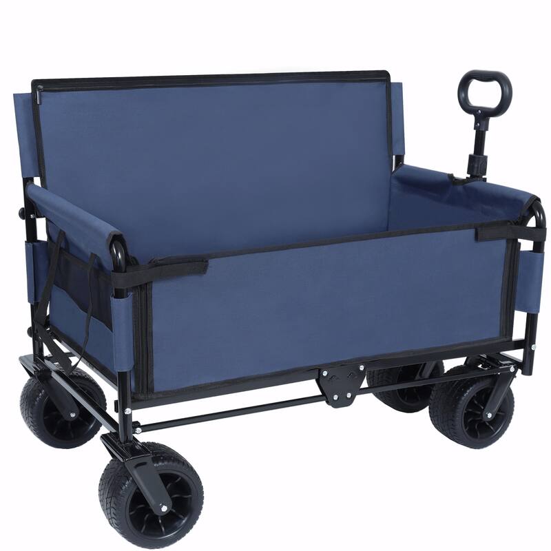 3-in-1 Convertible Folding Wagon Cart with Bench Seat & Storage - 500lbs Heavy-Duty Utility Wagon, 180L Capacity