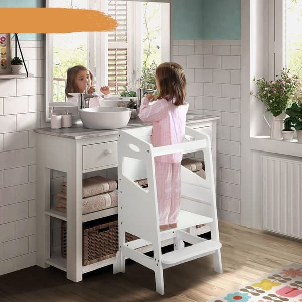 slide 2 of 9, Height Adjustable Toddler Stool Helper with Safety Rail