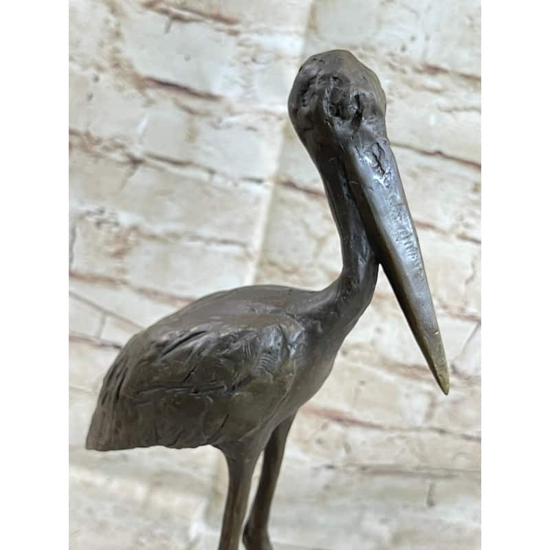 Hot Cast Bronze Stork Egret Bird Bronze Metal Statue Sculpture On Marble Base