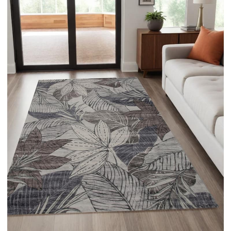 Ceyu Distressed Floral Traditional Stain Resistant Woven Durable Area Rug By HomeRoots - 5' X 8' - Gray and Brown - Rectangle