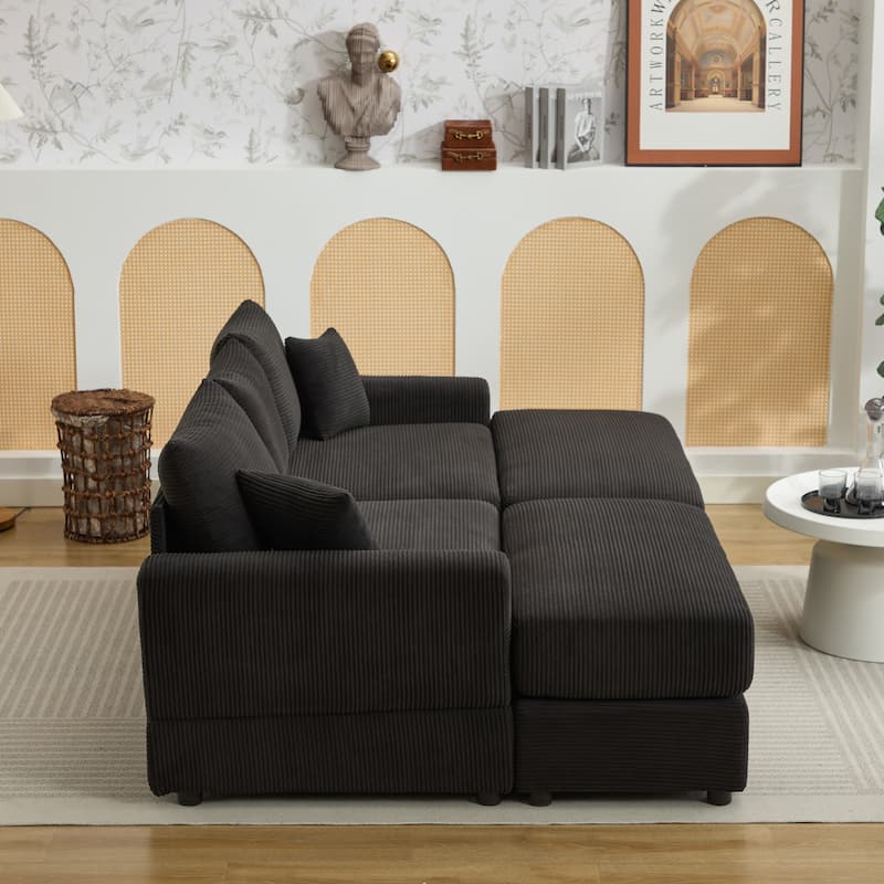 Sectional Couch Sofa for Living Room, Modern Corduroy Modular Couch with 2 Ottoman, Corduroy Sofas for Apartment, Office
