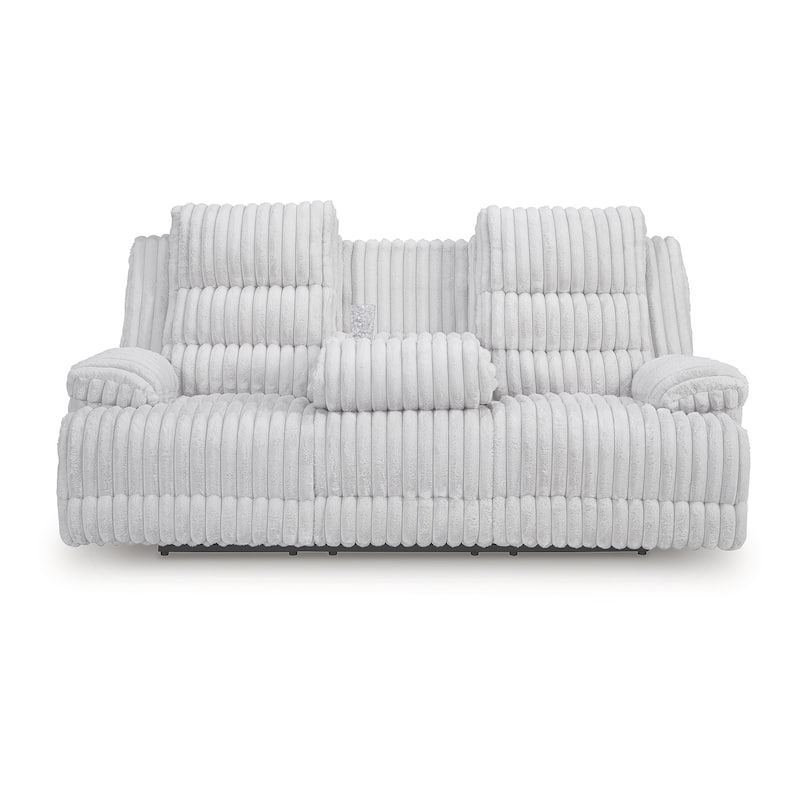 Signature Design by Ashley Technique White Power Reclining Sofa with Drop Down Table - 90"W x 42"D x 46"H