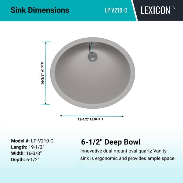 dimension image slide 1 of 2, Lexicon Platinum V210 Quartz Composite Oval Vanity Sink - Galaxy Concrete