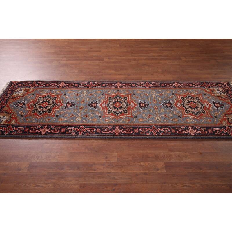 Blue Heriz Serapi Oriental Runner Rug Handmade Wool Carpet - 2'7"x 7'11"