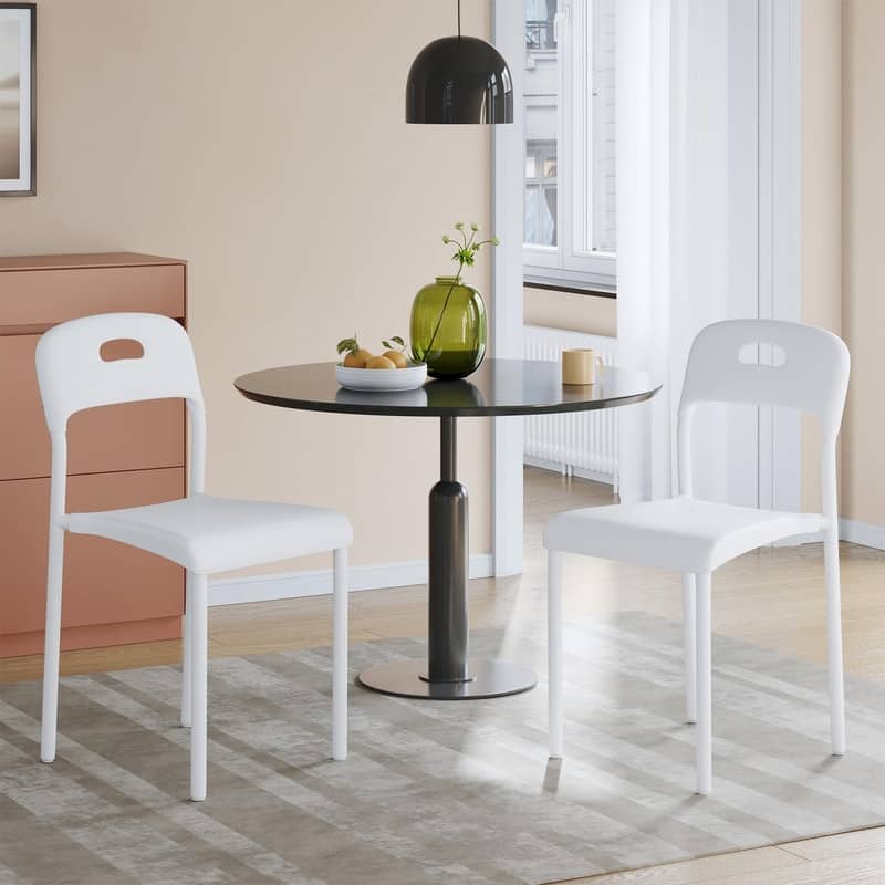 Stackable Modern Dining Chairs Plastic Kitchen Chairsw/ Metal Legs-Waterproof & Stain-Resistant