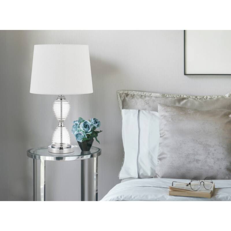 Clear Metal Table Lamp with White Empire Fabric Shade and 3 Way Dimmable Switch - 14” x 14” x 23.5” (D x W x H)
