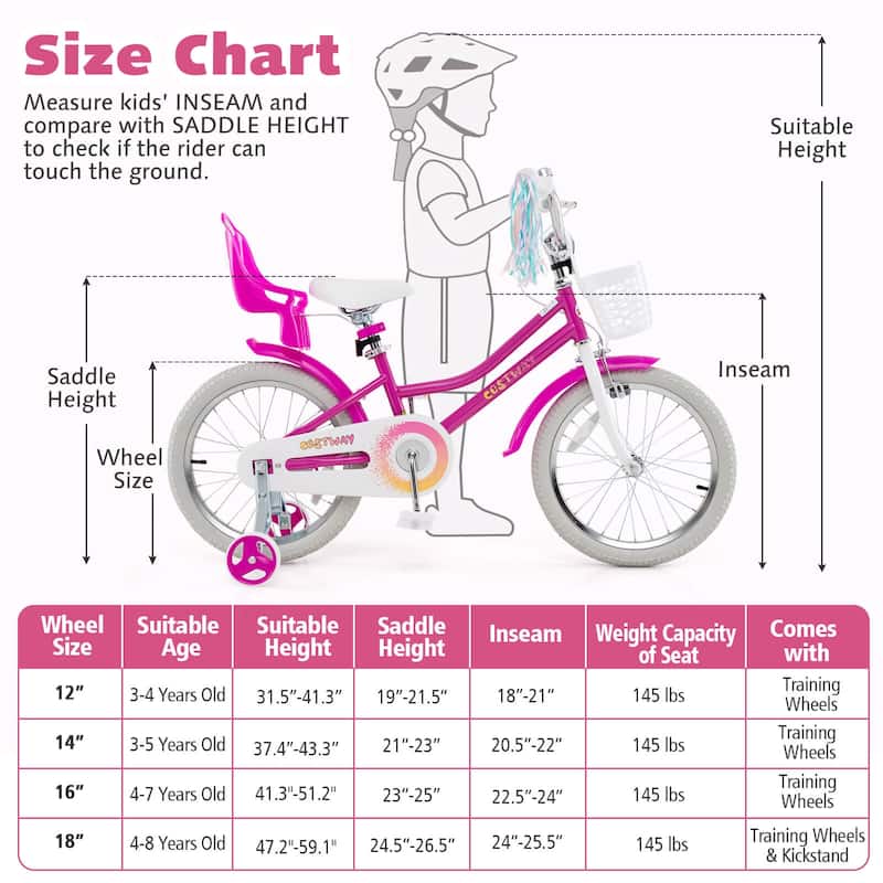 Costway 16" Kids Bicycle with Basket Doll Seat Colorful Streamers - See Details