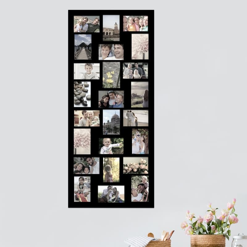 Adeco Decorative Black Wood Wall Hanging Picture Photo Frame with 24 4x6-inch Openings