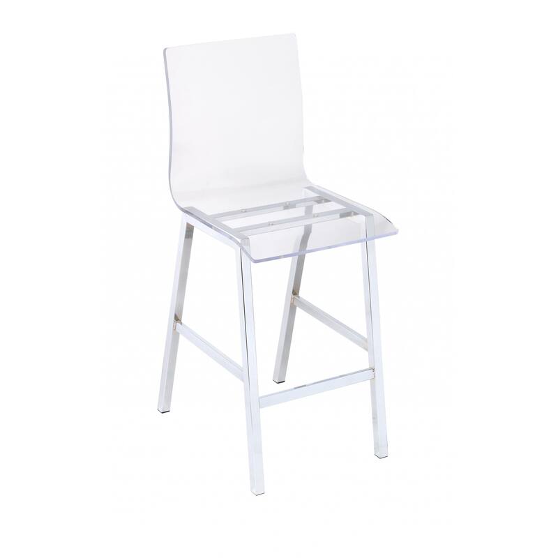 HomeRoots 24" Clear and Silver Acrylic and Metal Counter Height Bar Chair