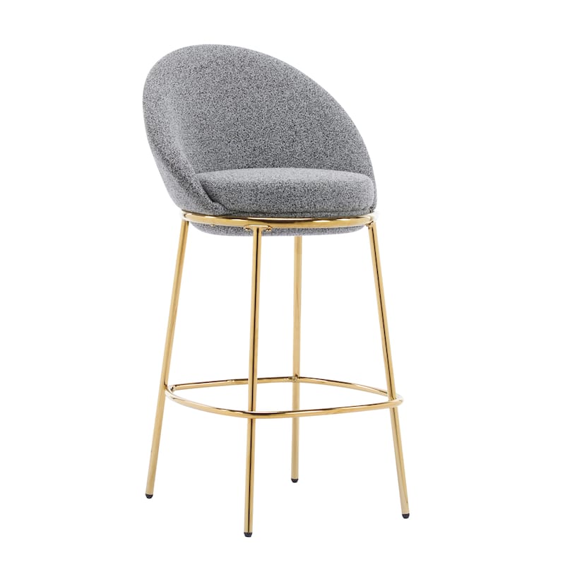 Boucle Fabric Bar Stools Set of 2, Ergonomic Upholstered Kitchen Island Stools, Accent Chair with Footrest & Backrest