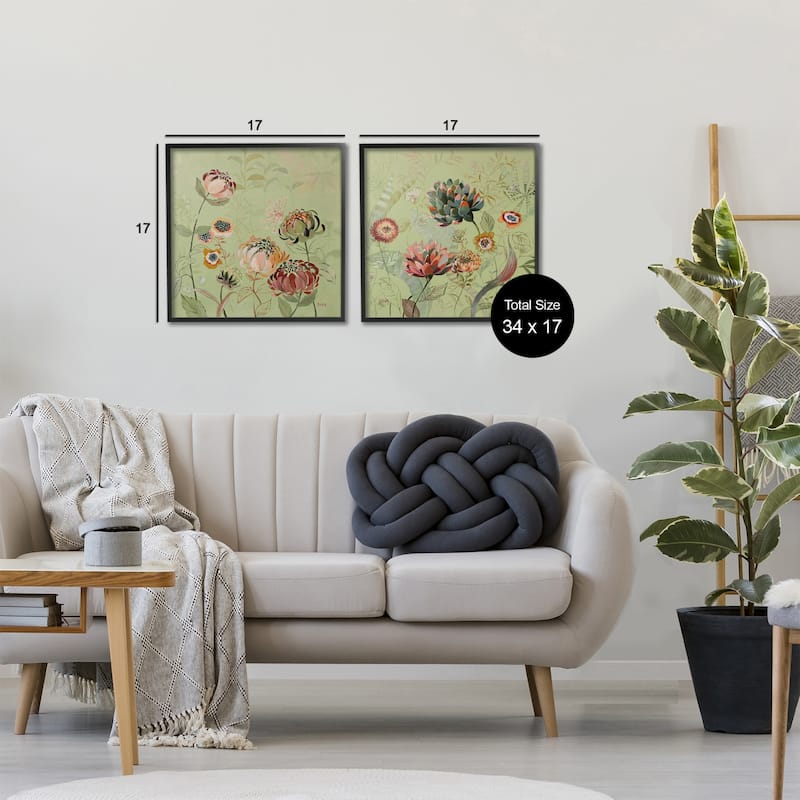 Stupell Chrysanthemums on Olive Green Framed Giclee Art Design By Dusza (Set of 2)