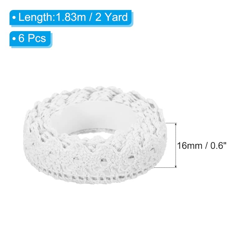 6pcs 0.6" Wide 2 Yards Self-Adhesive Lace Tape Lace Ribbon Stickers - White