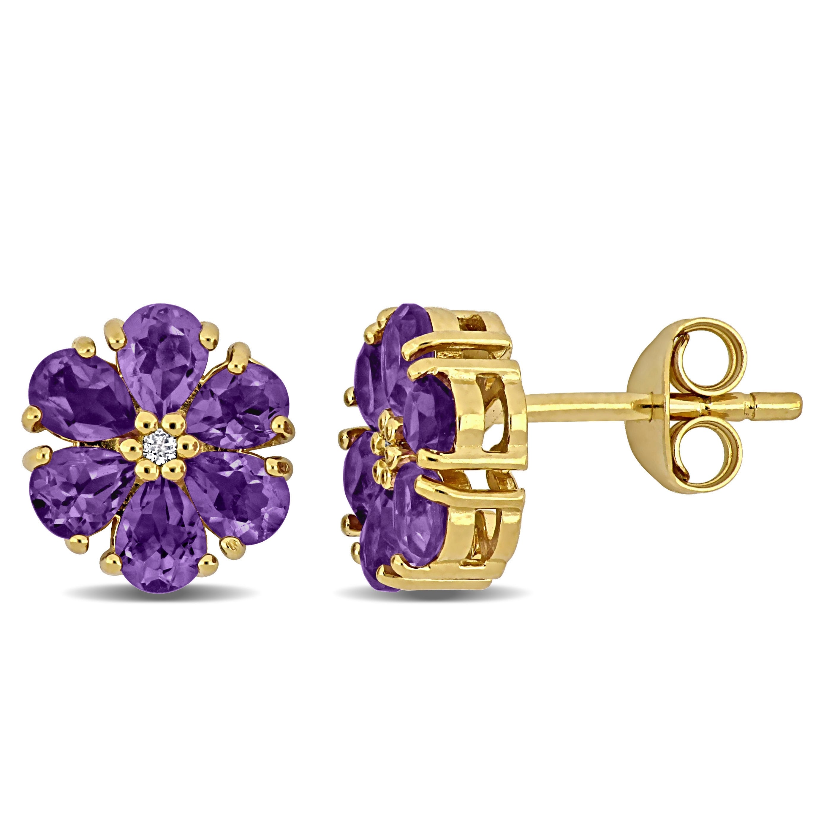 Miadora Yellow Sterling Silver 1 4/5ct TGW Amethyst and White Topaz Flower Stud Earrings