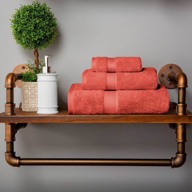 Superior Egyptian Cotton Pile Heavyweight 3-Piece Towel Set - Coral