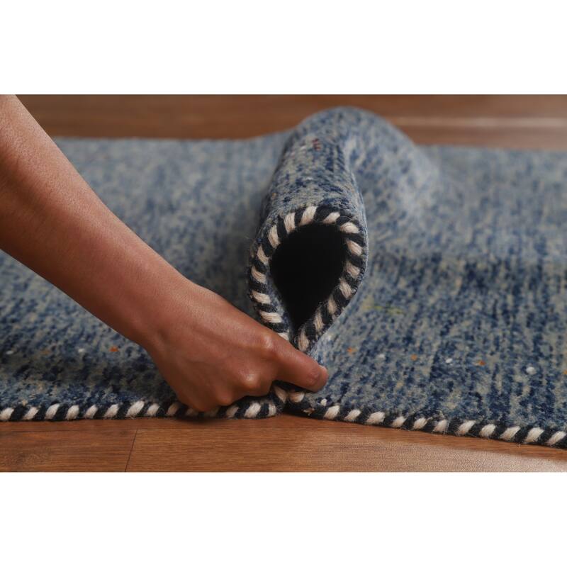 Hand Knotted Oriental 100% Wool Carpet Tribal Stripe Navy Blue & Blues Gabbeh Area Rug - 5' 10'' X 4' 0''