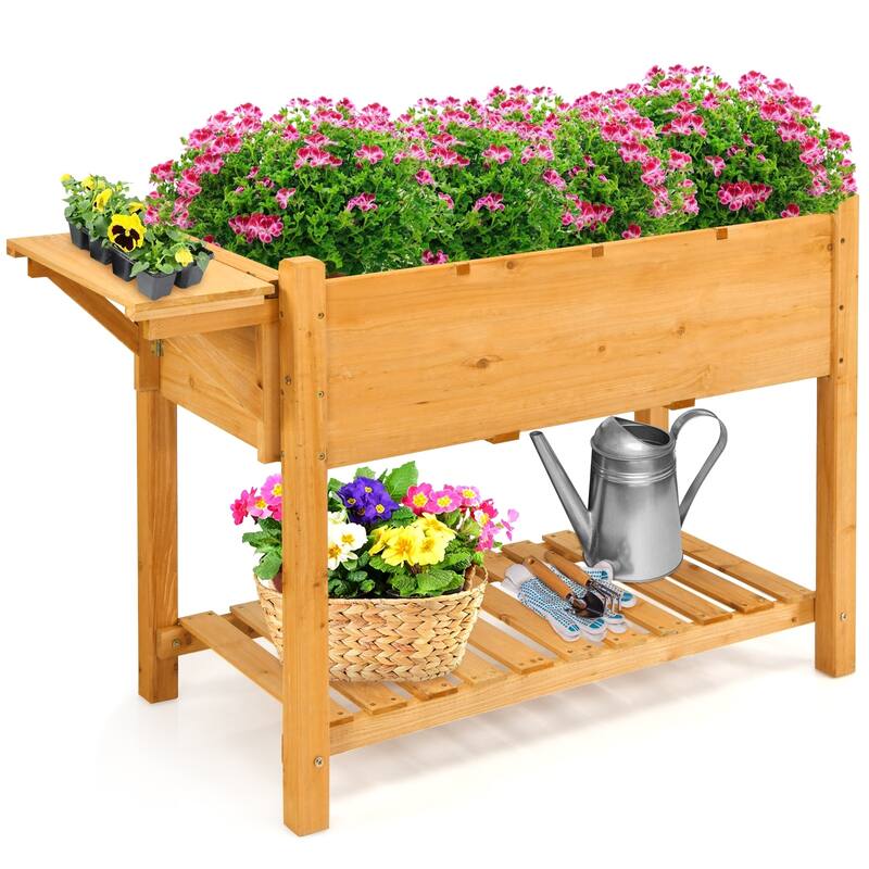 8-Grid Elevated Planter Box with Folding Tabletop for Outdoor Use - 47" x 21" x 31.5" (L x W x H)