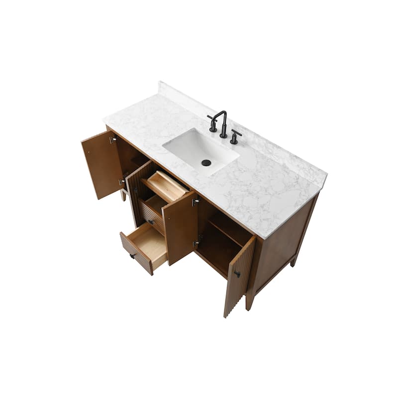 Vanity Art 60" Single Sink Bathroom Vanity Cabinet with Engineered Marble Countertop