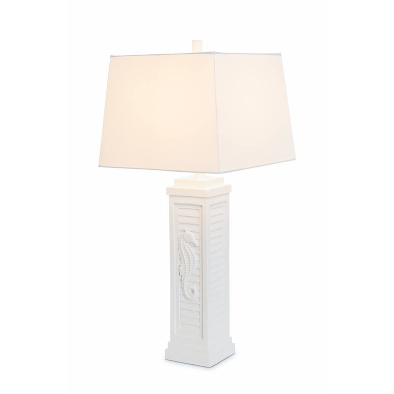 Lux Lighting Sea Horse Shutter 32" White Coastal Lamp with USB Charging port (Set of 2) 3-Way Switch