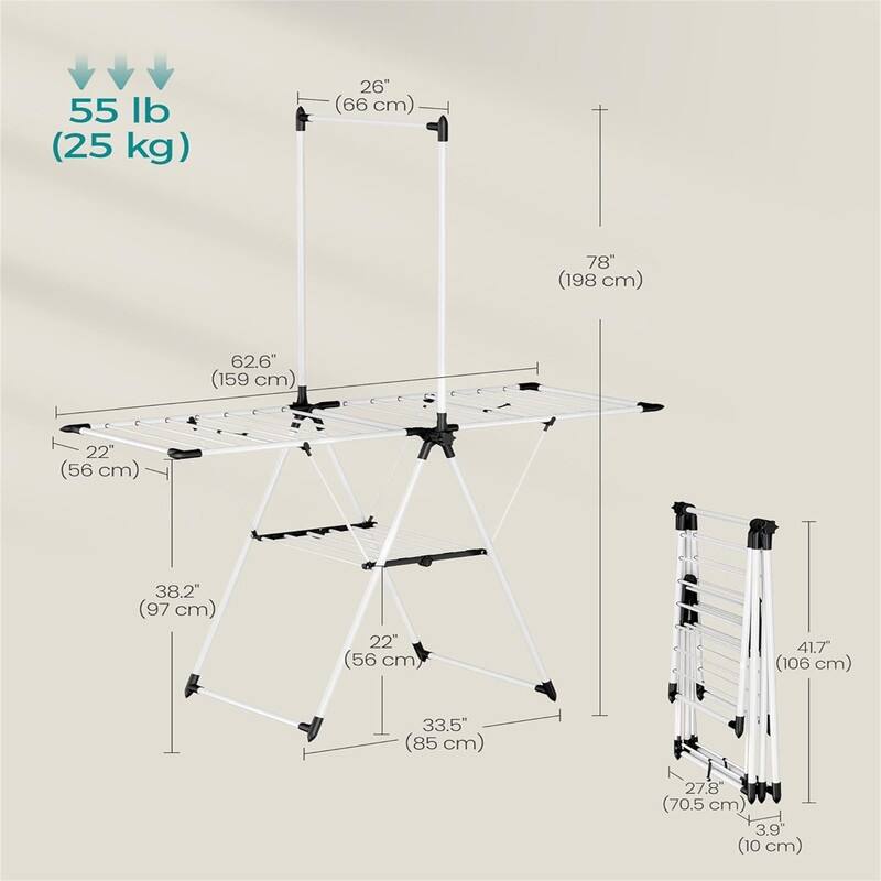 Clothes Drying Rack, Foldable 2-Level Laundry Drying Rack - 26"D x 62.6"W x 78"H