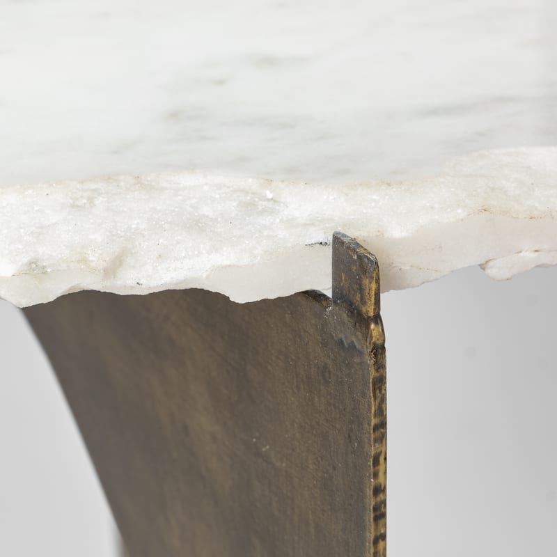 Reinhold II White Live-Edge Marble Top w/ Gold Metal Base Side/End Table - 20"L x 20"W x 21"H