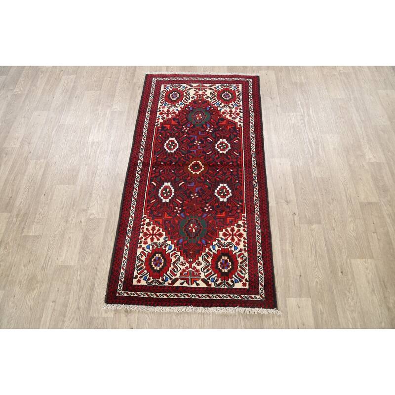 Geometric Balouch Persian Staircase Runner Rug Handmade Wool Carpet - 3'3" x 6'7"