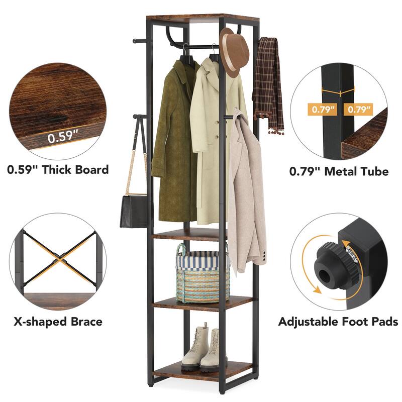Entryway Free-Standing Coat Rack Stand for Clothes Purse Bag Hat