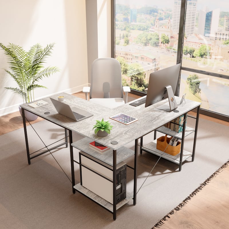 86.6 Inch L Shaped Desk Reversible Corner Office Computer Desk with Shelves
