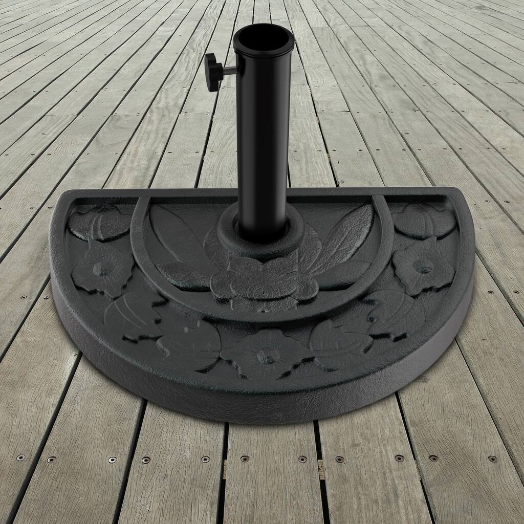 Pure Garden Half Round Weighted Resin and Concrete Umbrella Holder - 19 x 12 x 13