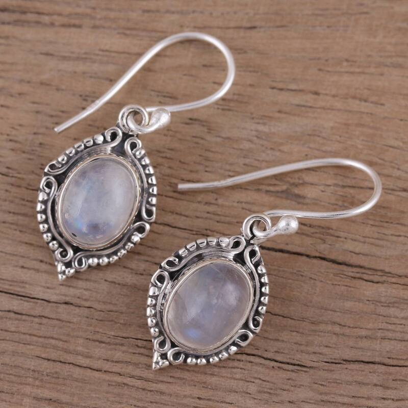 NOVICA Divine Allure, Rainbow moonstone dangle earrings - 0.3